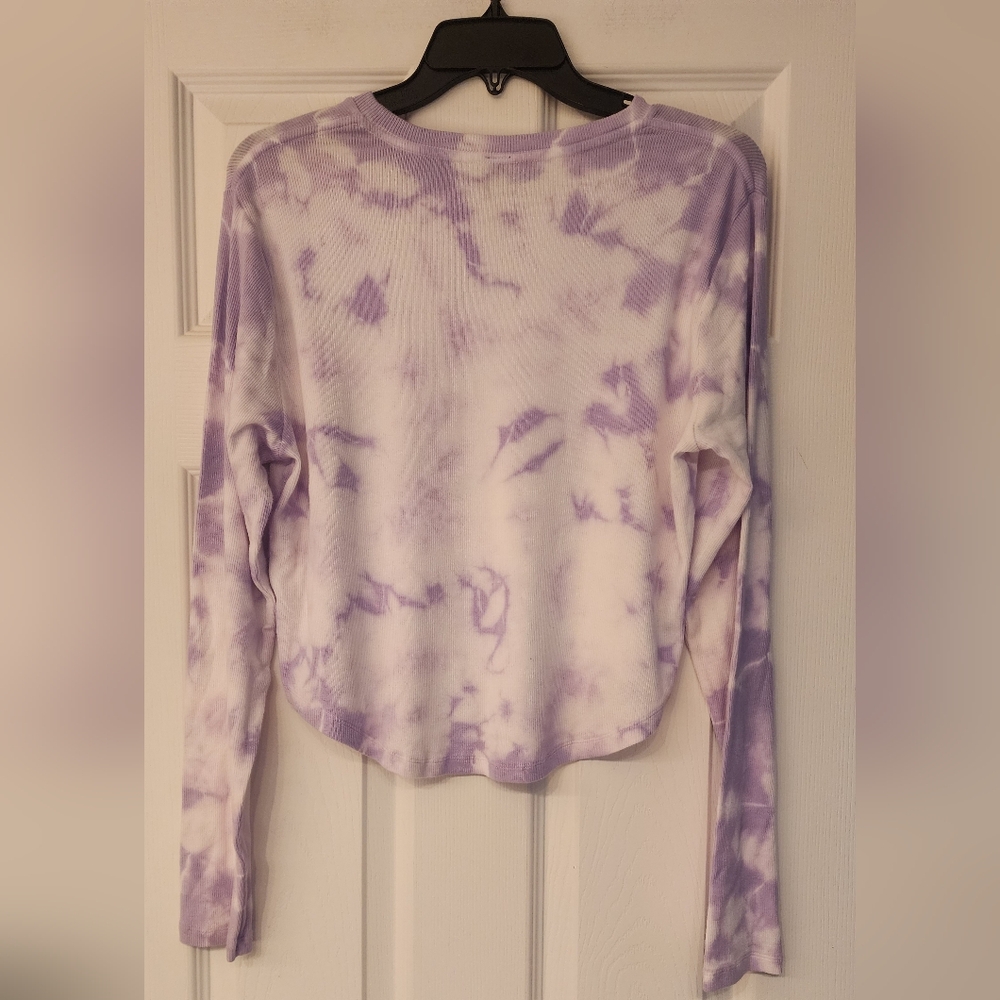 BOBI Los Angeles crop purple tie-dye Jewel neck lS tee size Large - Picture 5 of 10